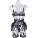 Toucheart 4 Piece Set Sexy Lingerie Set Lace Perspective Bra Women Mesh Patchwork Ruffled Skirt Garter Socks Sexy Underwear Suit