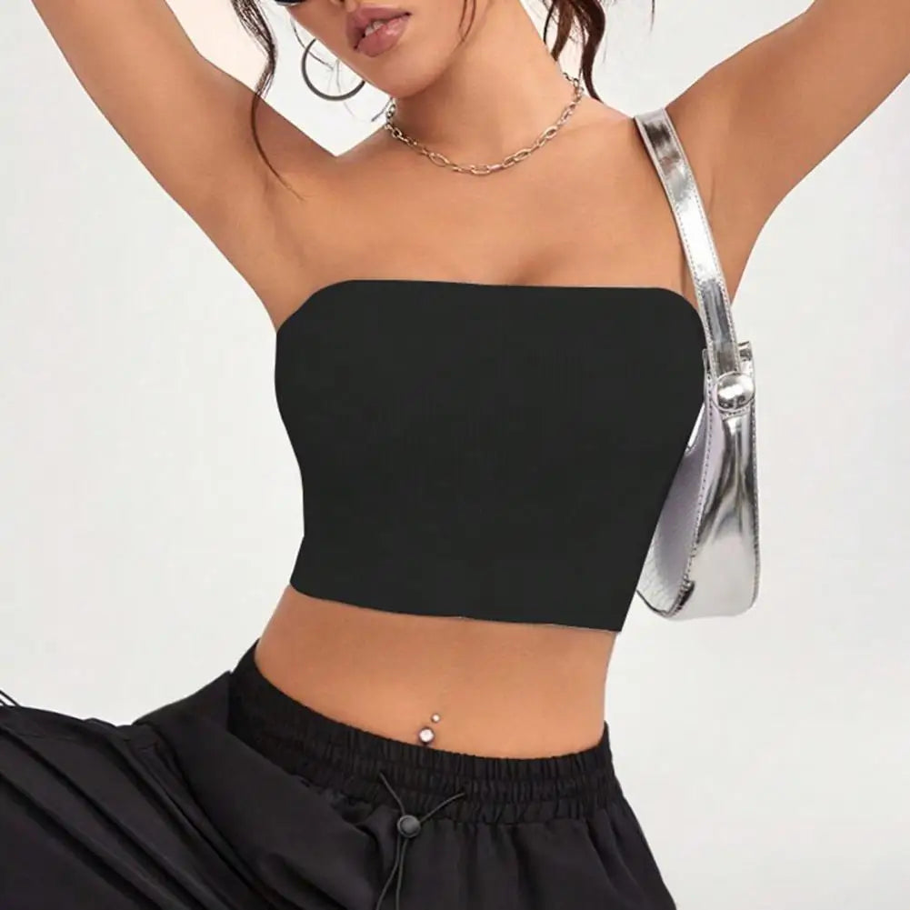 Quick-drying Cropped Top Women Ribbed Vest Anti-slip Bandeau Strapless Sleeveless Backless Tank Top Sweat Absorption
