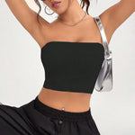 Quick-drying Cropped Top Women Ribbed Vest Anti-slip Bandeau Strapless Sleeveless Backless Tank Top Sweat Absorption