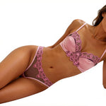 Girls' fashion satin lace patchwork bra set. Sexy lace sheer net lingerie set for ladies. Two-piece set.