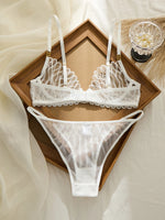 French Style Sexy Embroidered Transparent Underwear Set V-Neck Design Anti-Sagging Breathable Bra And Panties Ensemble