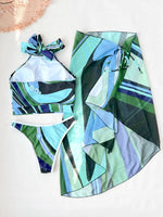 2026 New Fashionable Women's Two-Piece Swimsuit - Bold Green and Blue Design with Unique Trend Halter Monokinis Summer Beachwear