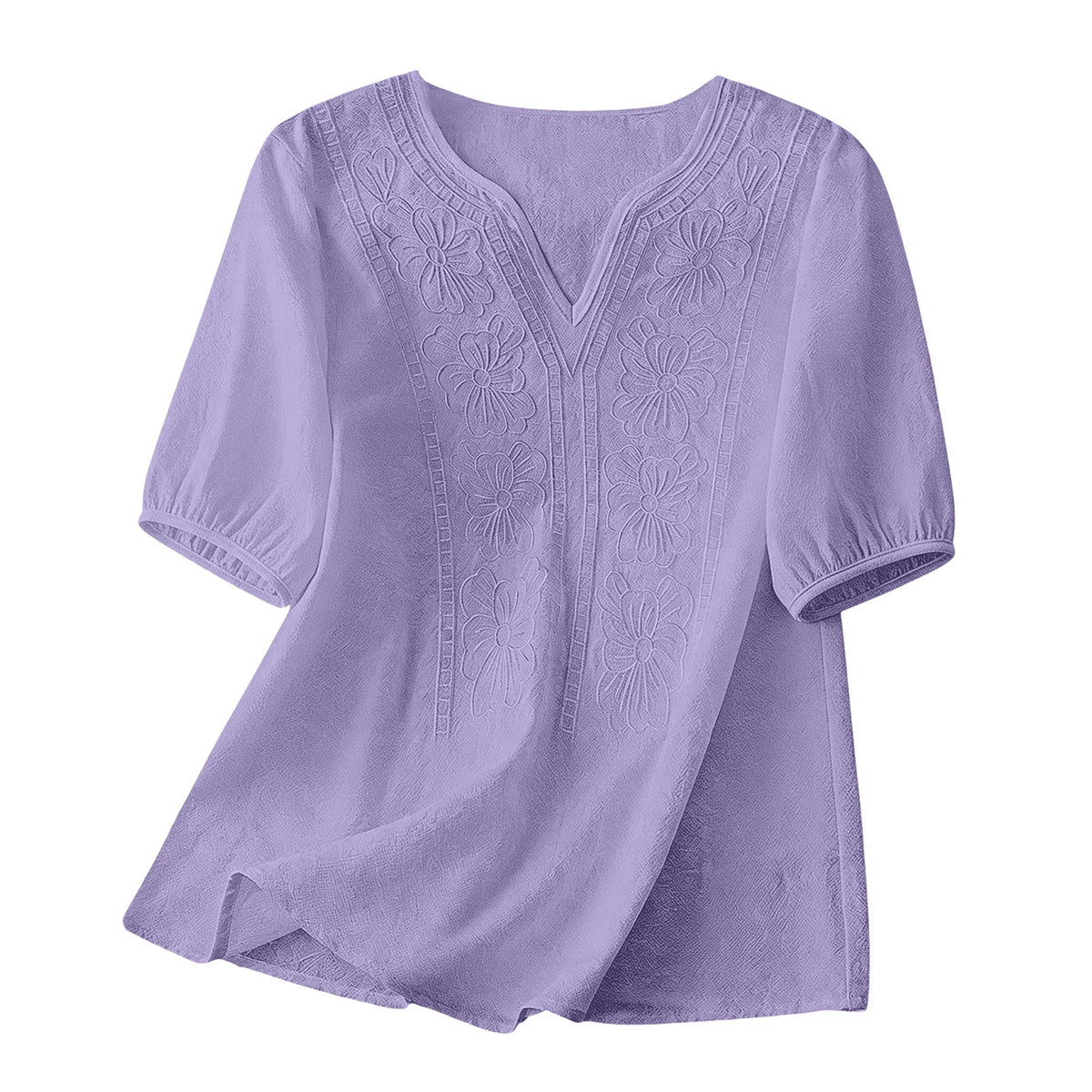Women Summer Loose Embroidered V Neck Solid Color Short Sleeved Comfortable Button Down Shirt Top женская одежда