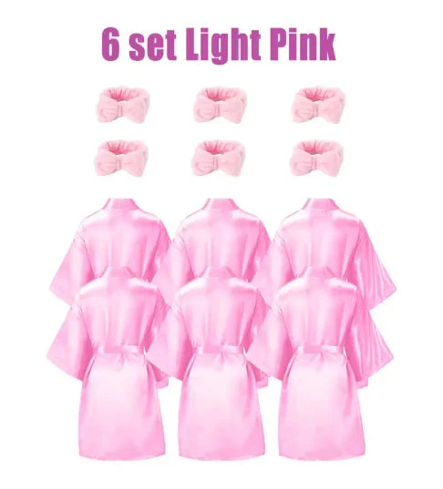 6-18Set Spa Party Robes for Girls Spa Gowns for Girls Spa Supplies Kimono Satin Robe Sleepover Pajamas Party Birthday Slumber