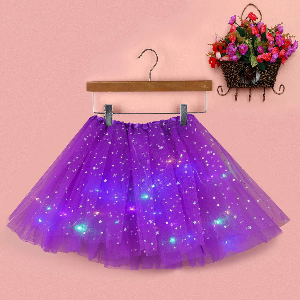 Women's Tulle Skirt Star Sequined Short Tutu Skirt Fancy Ballet Dancewear Party Costume Ball Gown Led Light Luminous Mini Skirts