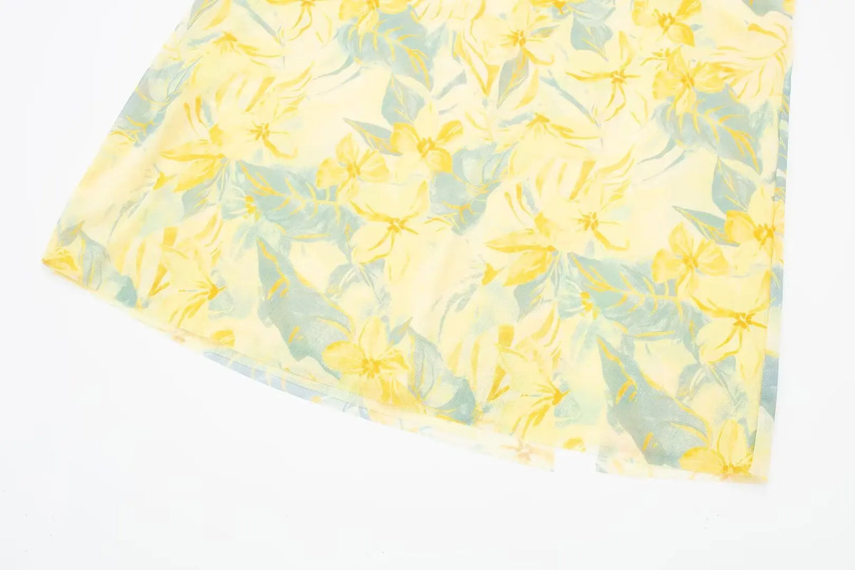 2024 Dress For Women Summer Chic Print Mesh Sleeveless Sexy Side Slit Slim Dresses Wild Beach Resort Style Woman Dress