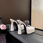 Black White Chunky Platform Slippers Women Street Sexy Square Toe Super High Heels Transparent Shoes Sandals Zapatos Mujer