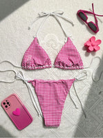 Sexy Micro Bikini 2024 Gingham Print Swimsuit Female Swimwear Women Strings Thong Bikinis Set Bather Beachwear Bathing Suit Pool