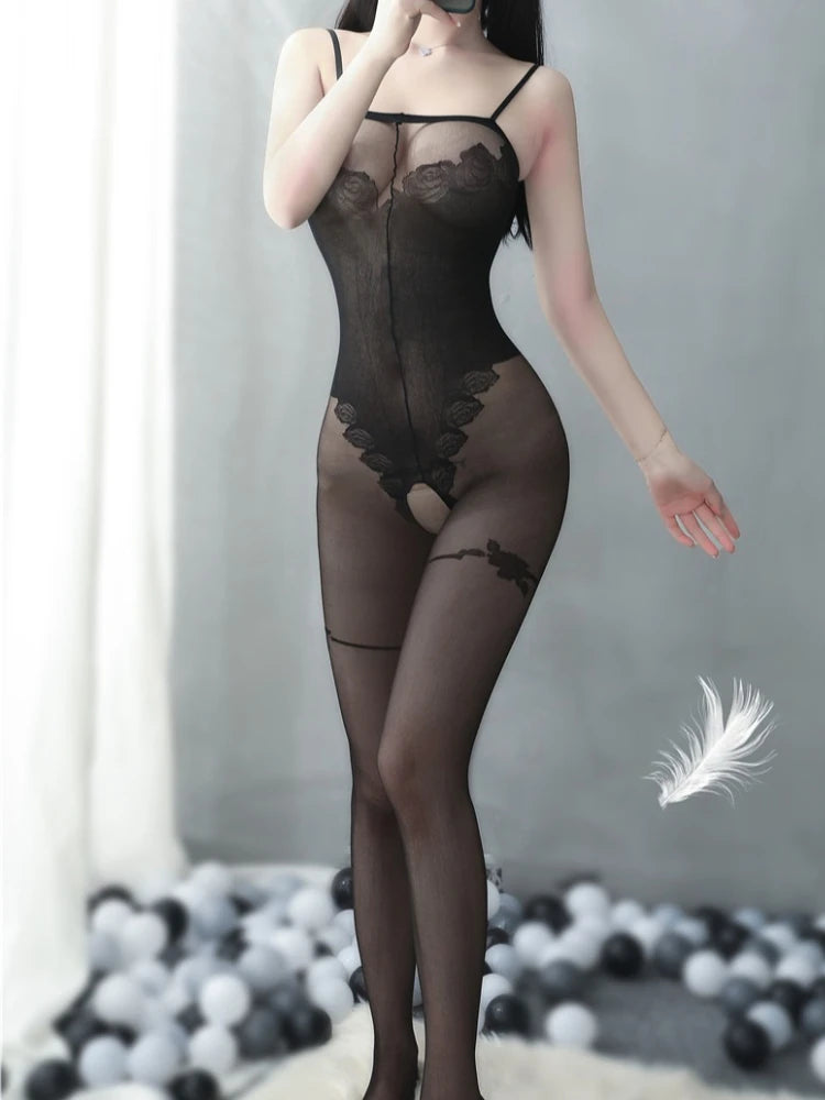 Seductive Fishnet Bodystocking for Women Hollow Out Mesh One Piece Lingeries Strappy Seduction Nightwear Clubwear Sheer Outfits