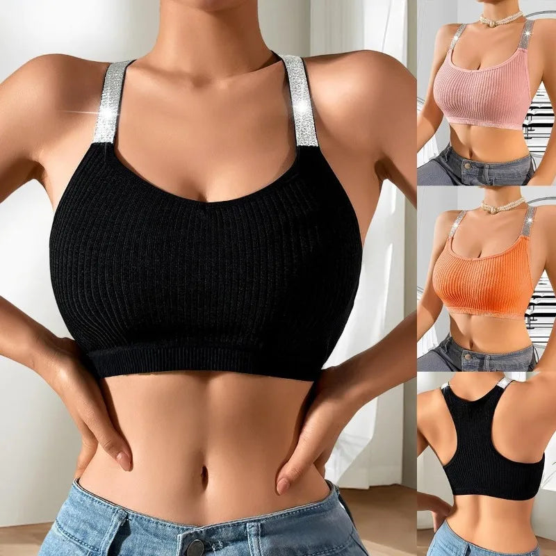 Sexy Sports Bras Fitness Women Underwear Yoga Crop Tank Top Ribbed Backless Lingerie Bras Comfortable Push Up Bralette Chic Vest