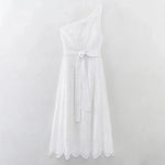 Foridol White One Shoulder Autumn Cotton Dress Women Winter Casual Dress Vestidos Maxi New Embroidery Boho Beach Dress Holiday