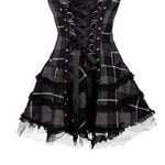 Lace Up Sleeveless A-Line Dress Steampunk Plaid Mini Dress for Women Medieval Renaissance Corset Lace Trim Gothic Dress