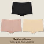 3Pcs Women's Seamless Sports Boxer Underwear Female Solid Color Panties Comfortable Briefs Cozy Lingerie Intimate Underpant S-XL