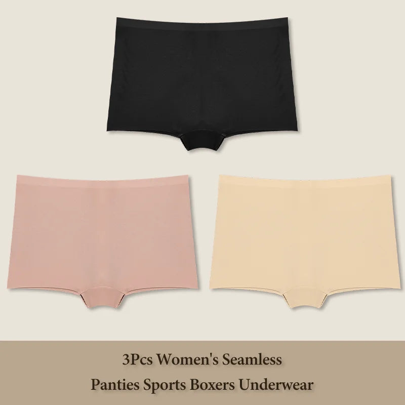 3Pcs Women's Seamless Panties Sports Boxer Underwear Female Solid Color Comfortable Briefs Cozy Lingerie Intimate Underpant S-XL