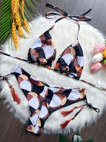 Sexy print women's bikini swimsuit split set with straps and tassels 2-piece set for summer beach swimsuit