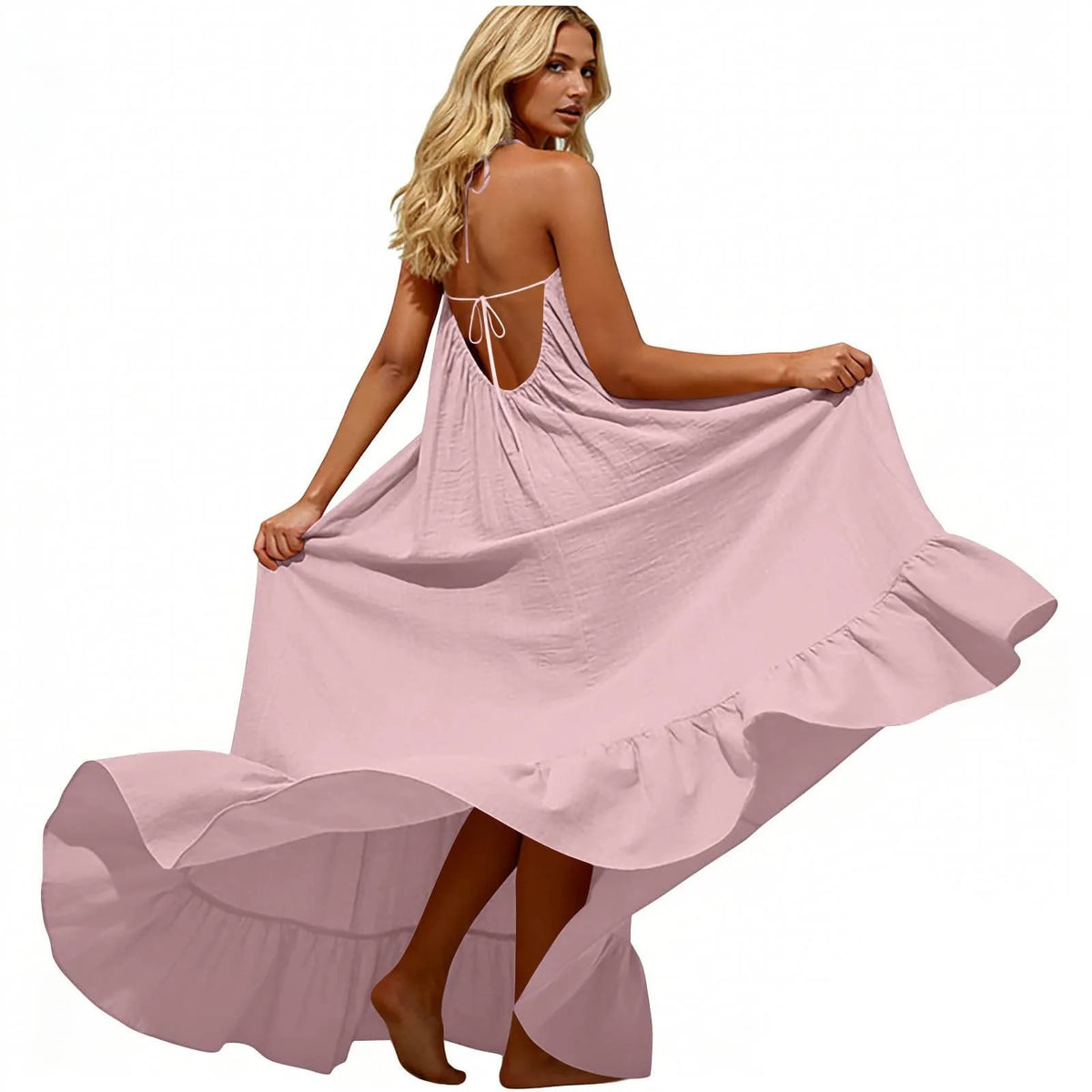 Women Fashion Oversized Dress For Womens Summer Trendy Solid Color Sleeveless Backless Dresses Beach Holiday Wear Sundress