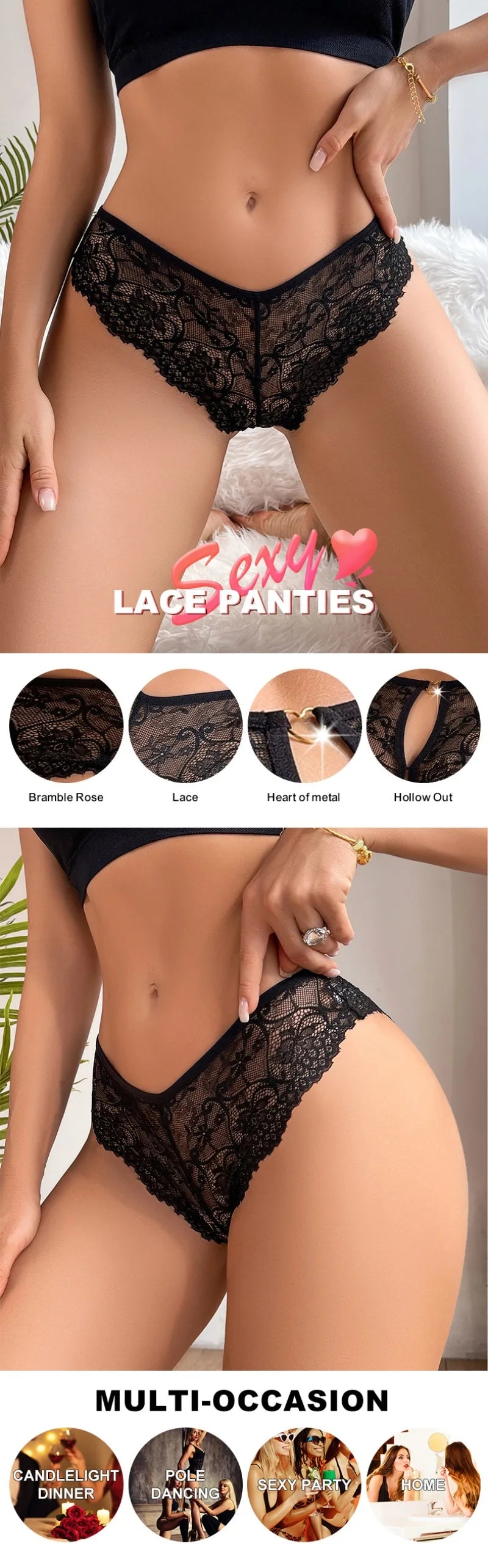 1pcs Black Floral Lady Panties Low Waist Elegant Sexy Lingerie Breathable Comfortable Women Briefs Underwear Female Underpants
