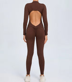 Hearuisavy Summer V Back Sports Jumpsuit Yoga Clothes Rompers Women Long Sleeveles Workout Bodysuits Backless One-piece Suit