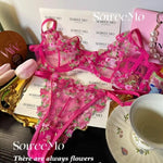 French Floral Lace Bra Set Push Up Underwire Large Bust Sheer Mesh See Through Sexy Bra Embroidery Demi Cup Lingerie Set MOYISU