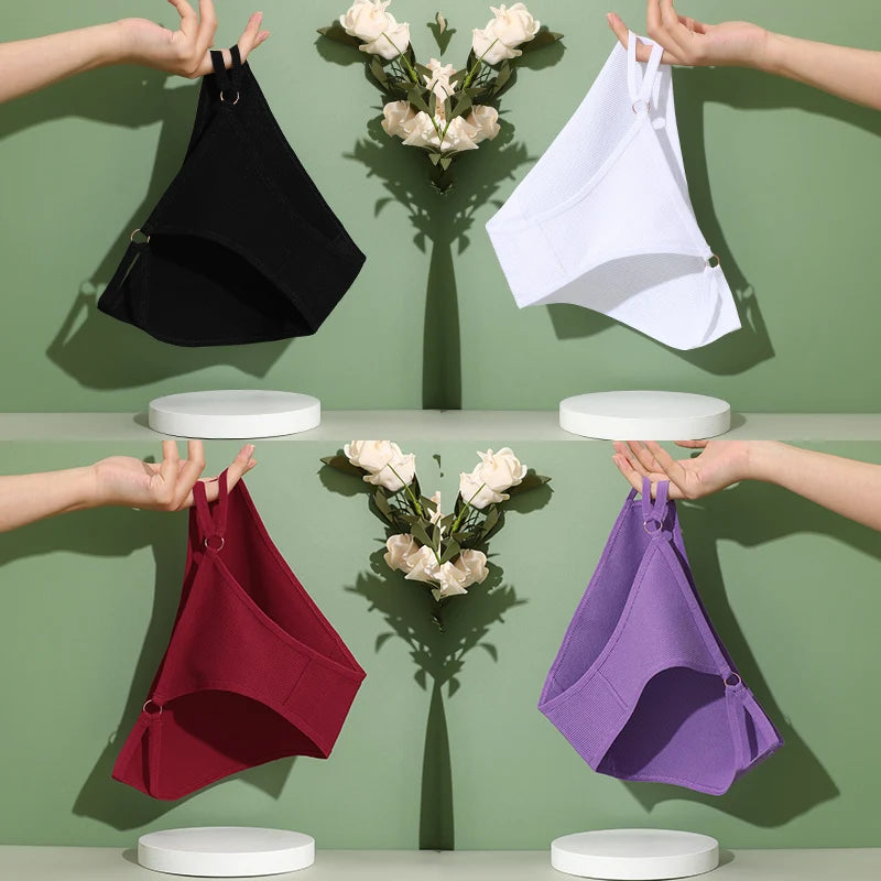 4PCS/Set Women Cotton Panties Sexy Low Waist Briefs Female Soft Breathable Underwear Button Design Fashion Comfortable Lingerie