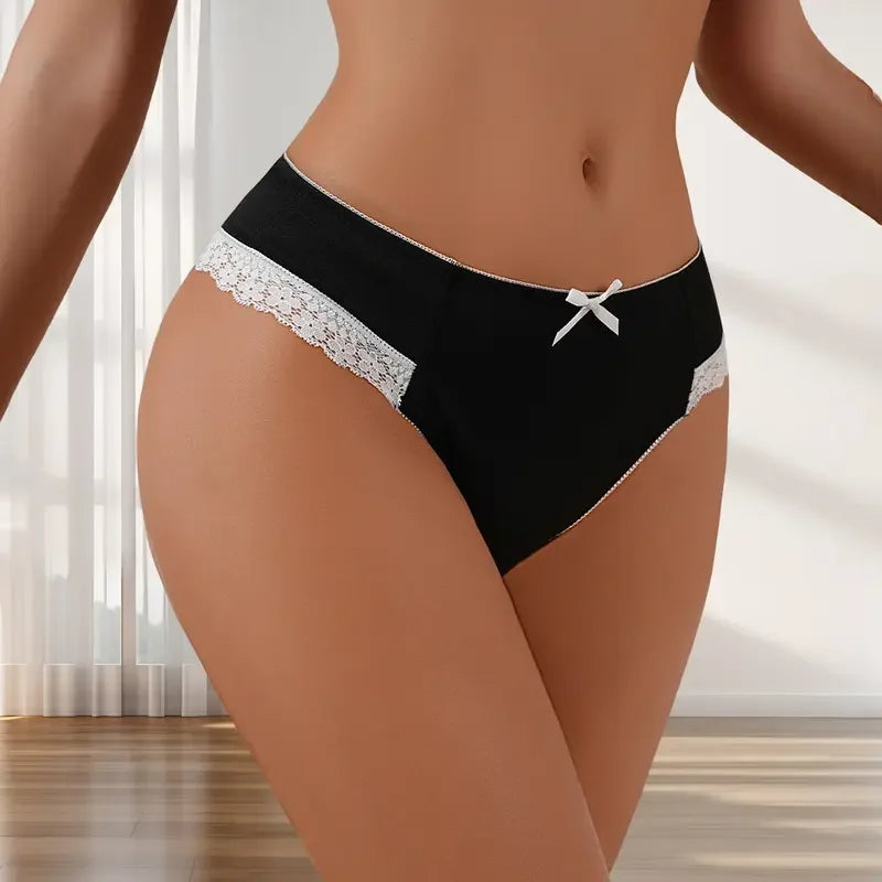 1pcs Sexy Lace Bow Lady Briefs Floral Patchwork Panties Breathable Female Underpants Elegant Lingerie Women Panties Underwear