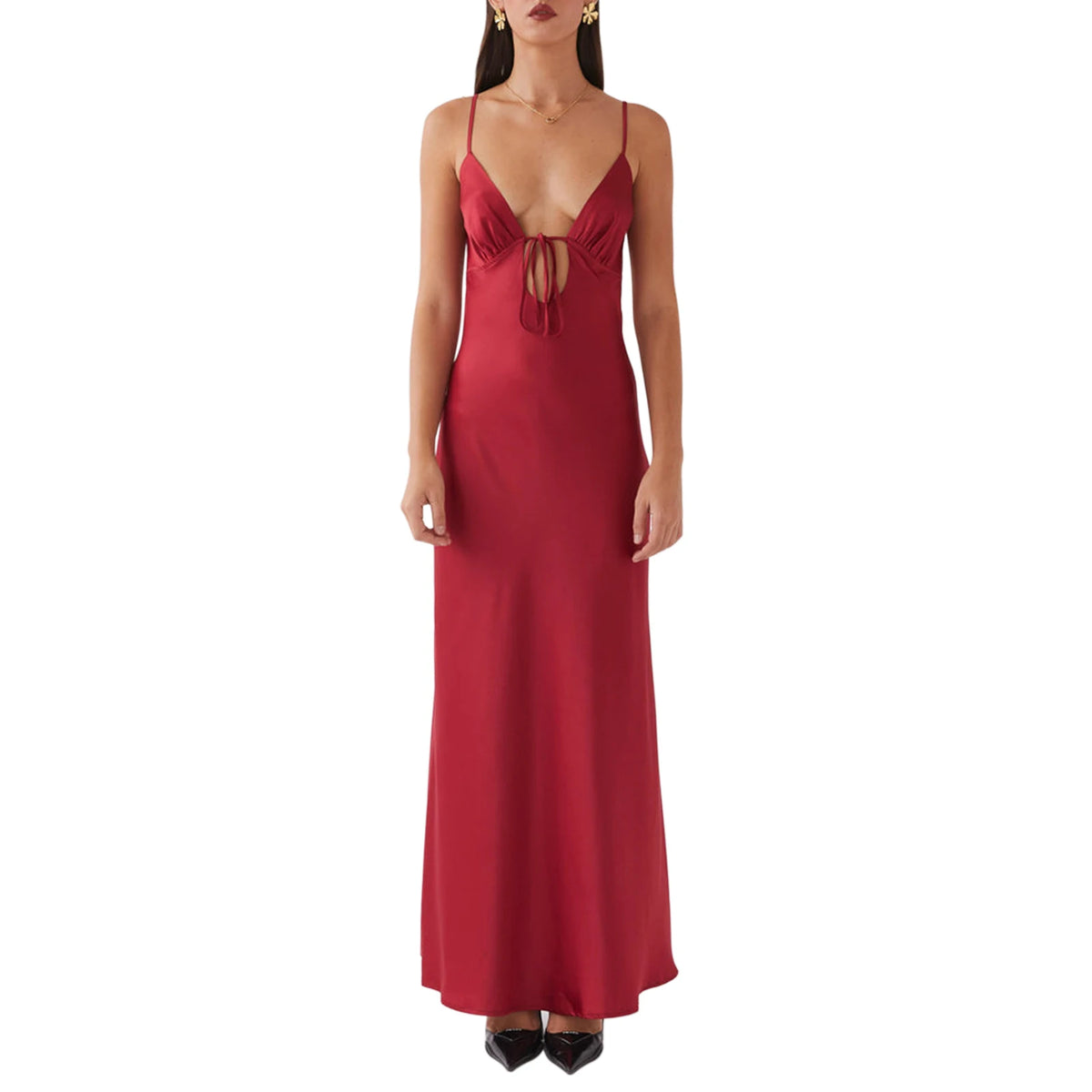 Women Cami Dress Solid Color Sleeveless Tie-Up Front Sleeveless Backless Dress Long Dress Summer Casual Spaghetti Strap Dress