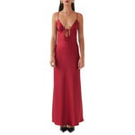 Women Cami Dress Solid Color Sleeveless Tie-Up Front Sleeveless Backless Dress Long Dress Summer Casual Spaghetti Strap Dress