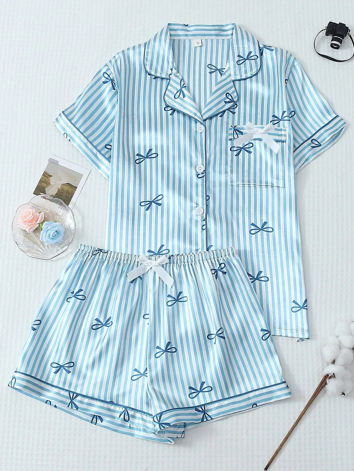 Women Leopard Print Pajama Set Lapel Button Down Short Sleeve Top & Shorts 2‑Piece Ladies Summer Sleepwear Home Loungewear