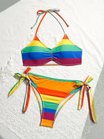 Women's Rainbow Color Bikini Set Sexy Beach Vacation Backless 2 Piece Swimsuit 2024 Summer Bathing Suit Bra Push Up Swimwear