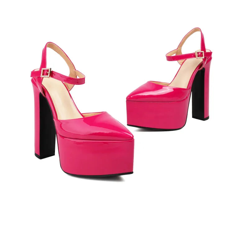 Platform Pointed Toe Sandals for Women Summer New Ankle Buckle Strap Gold Runway High Heels Large Size 43 Wedding Party Shoes