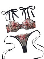 Lady 2 Pieces Lingerie Elegant Bowknot See Through Sexy Butterfly Bra Panty Cute Girl Intimate Underwear Set