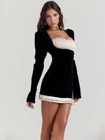Ahagaga Fashion Sexy Velvet Women Mini Dresses Patchwork Backless Casual Buttoms Slim Package Hip Bodycon Vestidos RobesZipper