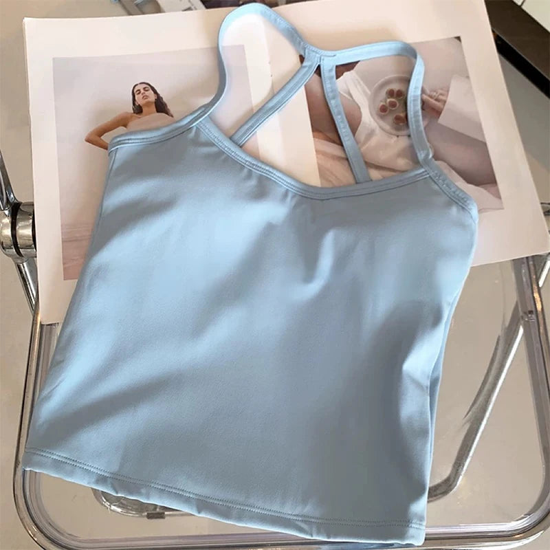 Women's Slim Fit Nude Sports Bra Yoga Fitness Vest Skin Friendly Pilates Top Beautiful Back Design Suspension Yoga Fitness Top