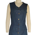 Women's Sleeveless Bodycon Denim Dress Casual V-Neck Button Down Mini Jean Dress Summer Overalls Dress with Pockets