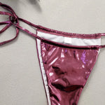 Shiny Pink Micro Thong 3 Piece Bikini Set Damen Women 2026 Sexy Swimsuit with Skirt Cover Up Bandeau Swimwear Beachwear Bikinis