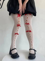 Lolita Bowknot Fishnet Stockings For Women Charming JK Fishnet Stockings White Pantyhose Sexy Hollow Out Pantyhose Elegant SC2U