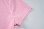 FDYOUI Pink T-shirts 2026 Summer Woman Clothes O-neck Single Breasted Cardigan Tops Female Short Sleeve Slim T Shirt Streetwear