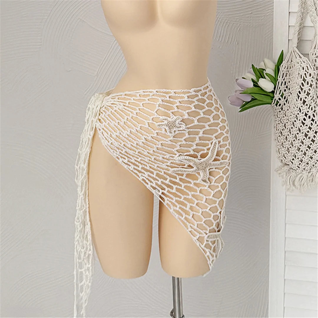 New 3D Star Hollow Out Crochet Knitted Sarong Pareo Beach Dress Beach Wear Beachwear Beach Cover Up Cover-upsFemale Women V7309