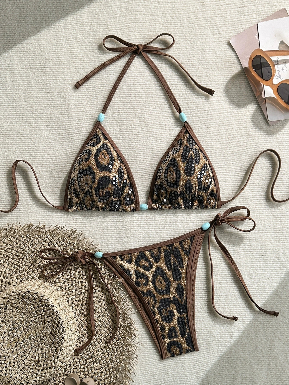 DEKA Sexy Bandage Triangle Bikini Set Brown Leopard Print Micro Swimwear Women Front Tie Push Up Bra Swimsuit 2026 Beach Bathing