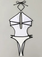 Hollow Out Wrinkled Halter One Piece Swimsuit Women Thong Swimwear Female Backless Monokini High Cut Leg Bathing Suit Beach Wear