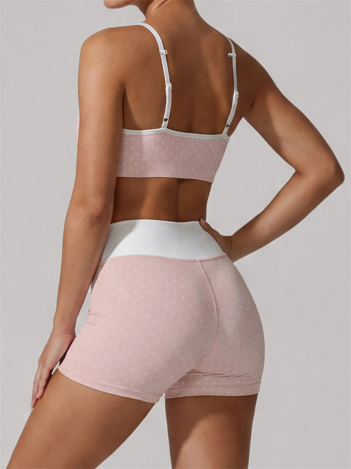 Summer Pink Wave Point Yoga Sets for Women Slim Sports Tank Top Gym Outfits Outerwear High Waist Shorts Training Fitness Suits