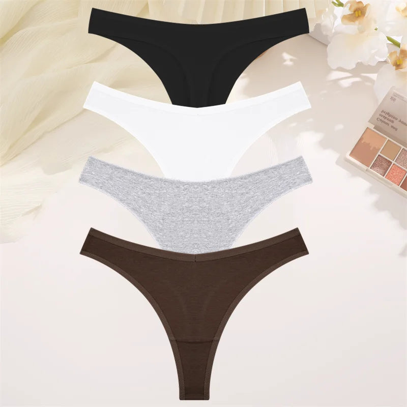 4PCS Women Seamless Thong Cotton Thin Strap Low Waist High Flexibility Panties Sexy Underwear Ladies Briefs T-back Soft Women