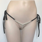 DEKA Women's Panties Swimming Open Crotchless Pearl Mini Micro Bikini Thongs G-Strings Swimsuit Briefs Exotic Lingerie Underwar