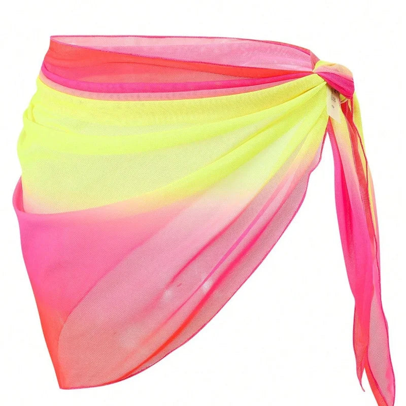 Summer Beach Bikini Wrap Sheer Short Skirt for Women Gradient Color Sarong Swimsuit Coverups Girls Skirt Scarf Swimwear Cover-Up