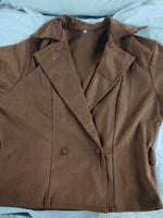 Phantasy Fashion Vintage Belt-Down Jacket Autumn Winter V-Neck Commuter Brown Suit Casual Style High-End Women's Clothing 2025
