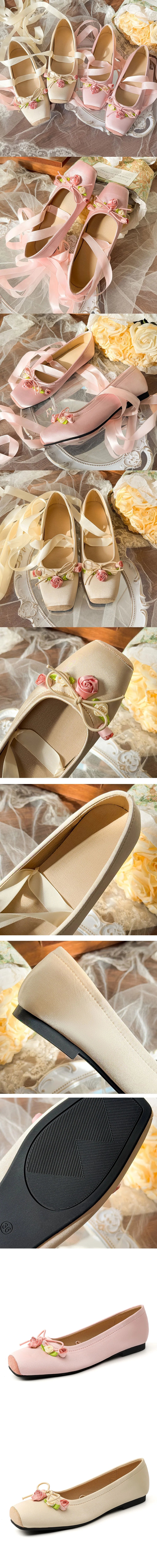 2025 Summer Cute Square Toe Ballet Flats Shoes Women with Riband Sweet Satin Slip On Comfortable sole Office Lady Daily Shoes