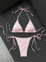 DEKA Pink Lace Micro Bikini 2026 Women Brazilian Push Up Bra Tie Side Thong Swimsuit Beach Holiday Bathing Suit 2 Piece Swimwear