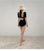 New Korea Sexy Mesh Cut Hollow Out High Waist Swimsuit Lady Monokini One Piece Swimwear Women Swim Bath Suit