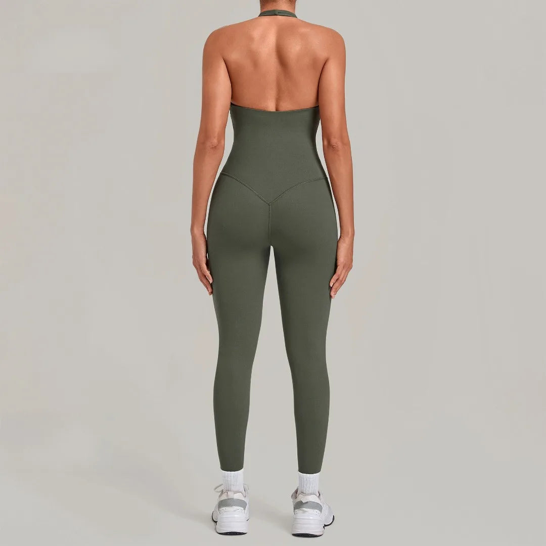 Women's Seamless Yoga Jumpsuit Butt Lifting Beautiful Back Sports Fitness One Piece Workout Gym Sleeveless Long Pants Bodysuit