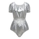 Womens Waterproof Diaper Cover Jumpsuit Buttoned Crotch Short Sleeve Elastic Waist Leakproof Adaptive Bodysuit Swimwear Swimsuit